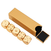 5pcs Table Game Dice, Aluminium Alloy Table Game Poker Games Dices Set with Storage Box for Table Games Poker Monopoly(Gold-Rectangle Box)